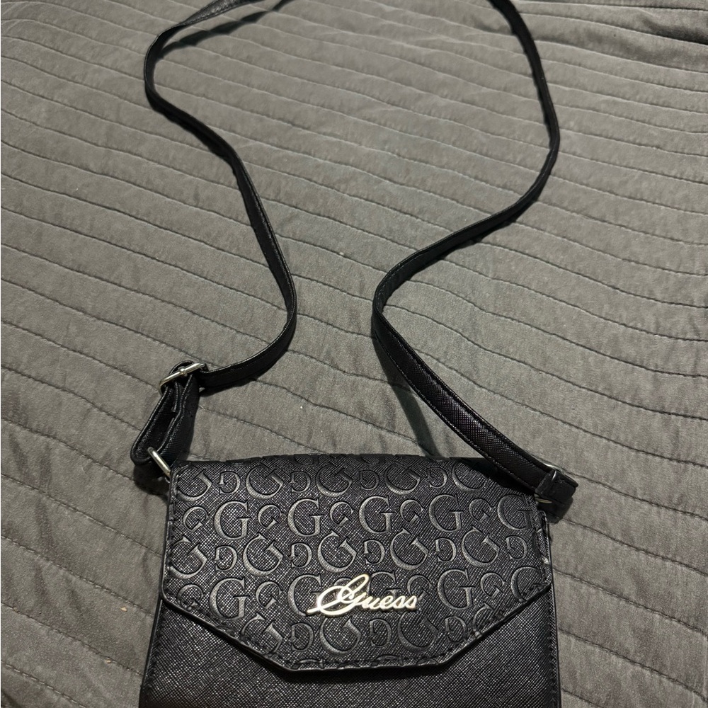 Guess Black Embossed Crossbody Bag with Adjustable Strap